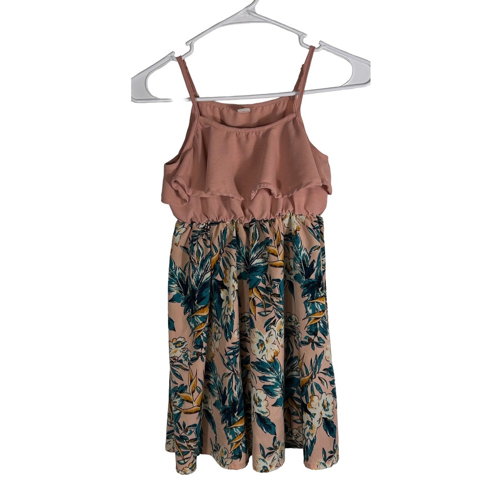 Shein Kids‎ Girls 9Y Floral Ruffle Spaghetti Strap Dress Pink Boho JIT19676705